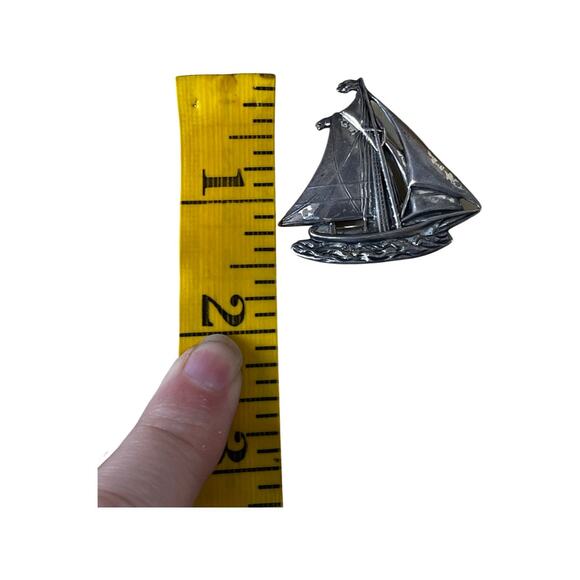 Vintage Sterling Silver Schooner Sailboat Brooch, Nautical Vintage Brooch - Picture 4 of 7